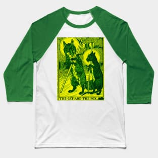 THE CAT AND THE FOX Forest Animals Yellow Green Floral Baseball T-Shirt